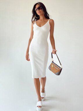 Princess Polly White Ribbed Bodycon Midi Dress